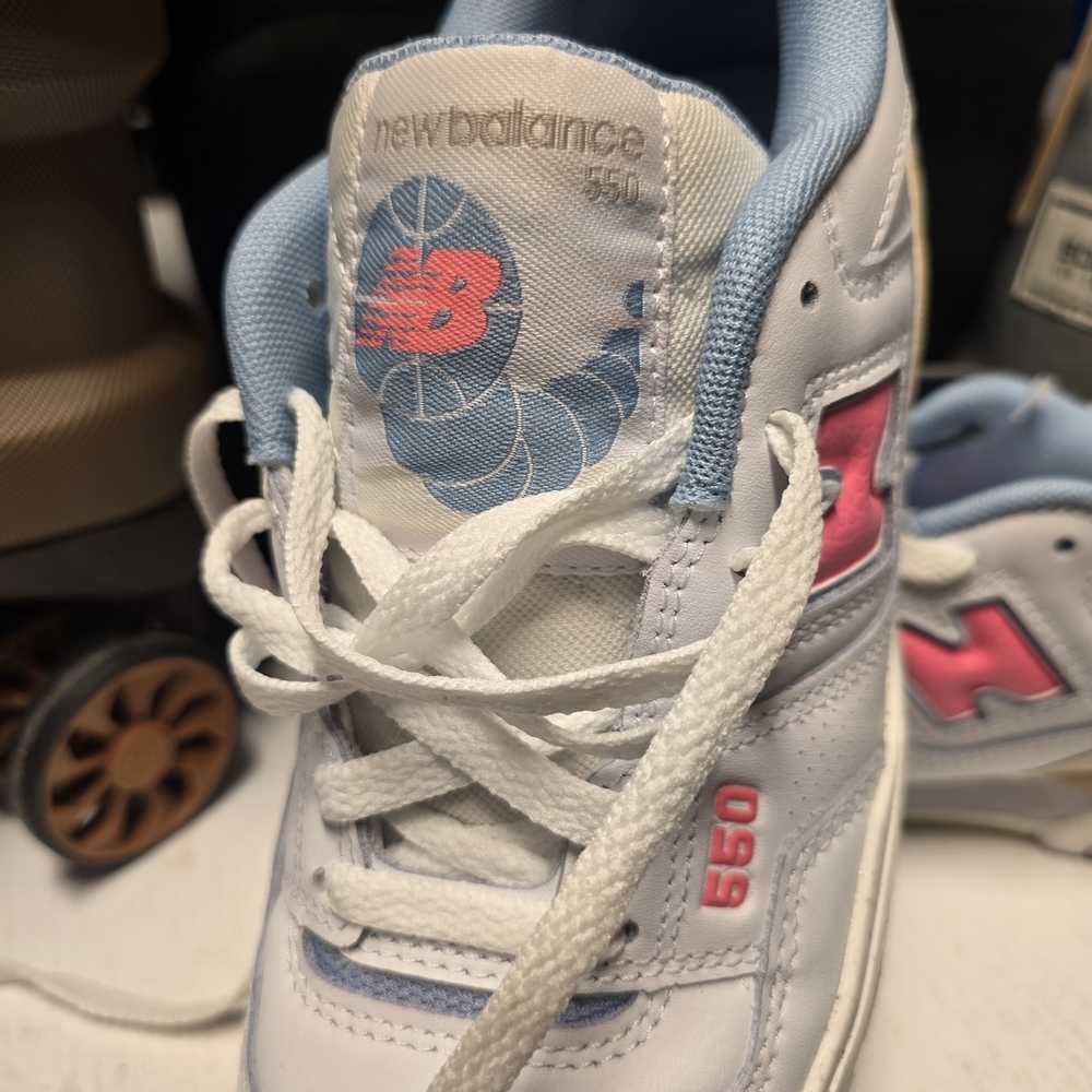 New Balance 550 White Sneakers with Pink and Blue Accents - Picture 4 of 6